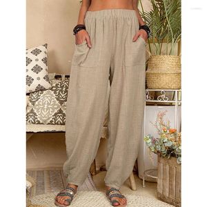 Pantalon Femme Vintage Boho Coton Lin Femmes Poches d'été Mince Pantalon de plage Femme Casual Taille haute Lâche Harem Sable Hawaii