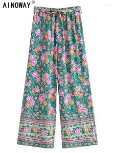 Pantalon Femme Vintage Chic Femmes Floral Imprimer Bohème Large Jambe Dame Gothique Taille Élastique Lâche Rayonne Boho Long Pantalon Occasionnel