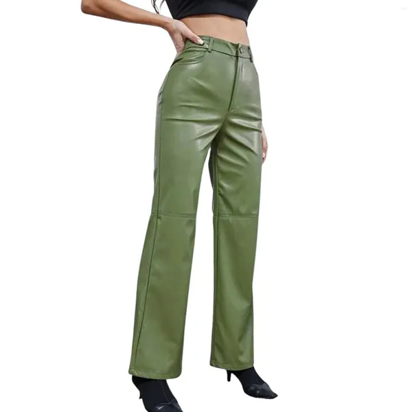 Pantalones de mujer Pacetas sólidas Vintage Leggings de pierna delgada Pantalones altos de color Ajuste Faux ancho de mujeres listas cintura talla grande