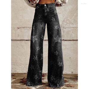 Damesbroeken Vintage Stars Print Casual Wide Leg Sexy Punk Trousers Pink Explosion Pant Losse Flare Plus -maat