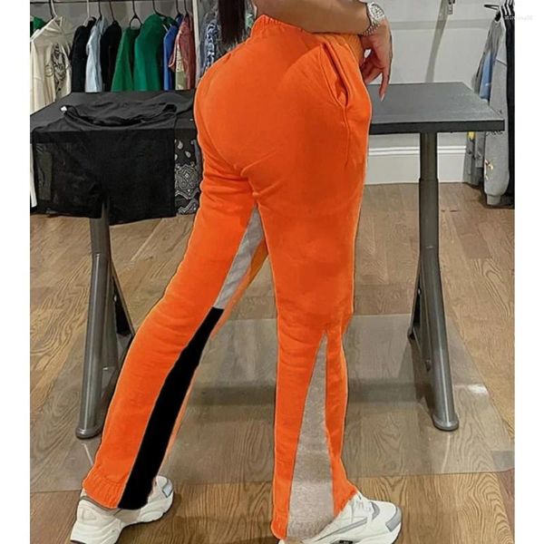 Pantalon Femme Vintage Femmes Patchwork Taille Haute Jambe Large 2024 Streetwear Mode Classique Orange Jogger Pantalon Pantalon De Survêtement