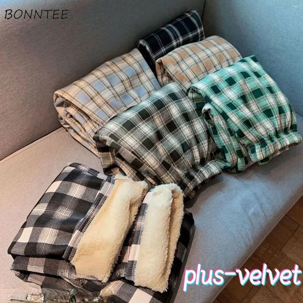 Pantalon Femme Chaud Hiver Long Femmes Loisirs Classique Plaid Ulzzang Taille Haute Étudiants Simple Tout-Match Mode Plus-Velvet Harajuku Y2k