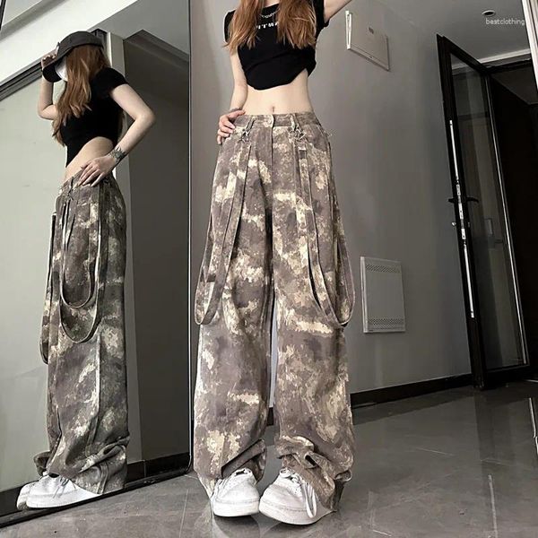 Pantalones de mujer WCFCX STUDIO 2024 estilo americano calle Retro camuflaje monos mujeres Y2K Harajuku moda Cargo Casual suelto