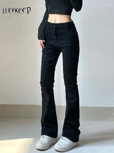 Pantalon Femme Weekeep 2024 Leggings évasés en tricot Stretch Skinny Solid Noir Casual Low Rise Slim Pantalon Femme Basic Streetwear