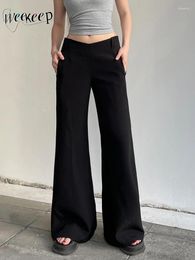 Pantalon féminin Weelake Basic Basic décontracté V-Shape Low Rise Streetwear Y2k Capris Ladies Corée Corean Fashion