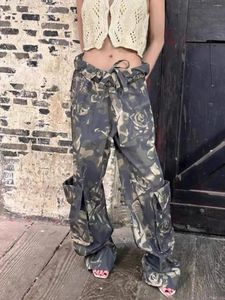Pantalon féminin Weekeep Grunge Tie Dye Loose Cargo Y2K Streetwear Bow Rise Big Pocket Sweat Pantal