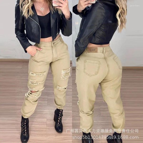 Pantalon féminin wepbel y2k kaki cargo femmes loisir déchiré haute taille à la cheville à la cheville pantalon pantalon poches lavées crayon