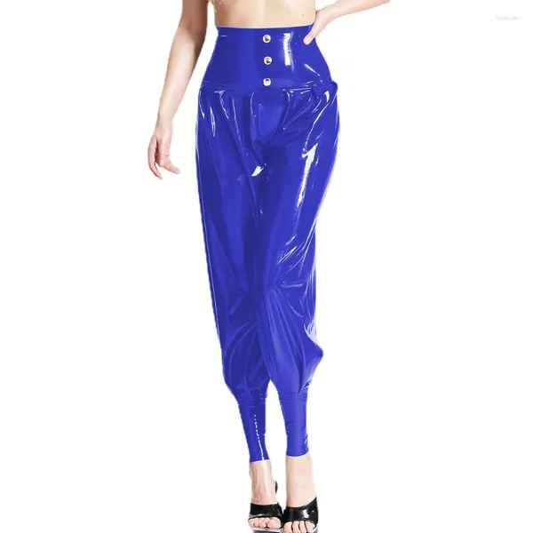 Pantalons pour femmes Look mouillé PVC cuir femmes taille haute Harn pantalon mode bureau dame fête Clubwear rue Style coréen S-7XL