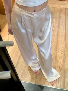 Pantalon féminin acétate blanc satin large-leg d'été tombant hétérmissaire gracieux décontracté minceur de costume de vadrouille