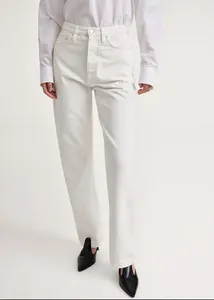 Pantalon féminin Coton blanc Twisted Mid Taist Straight Jeans Femmes