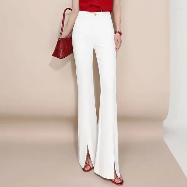 Pantalon femme pantalon fendu blanc printemps et été taille haute coupe ajustée drapé évasé devant