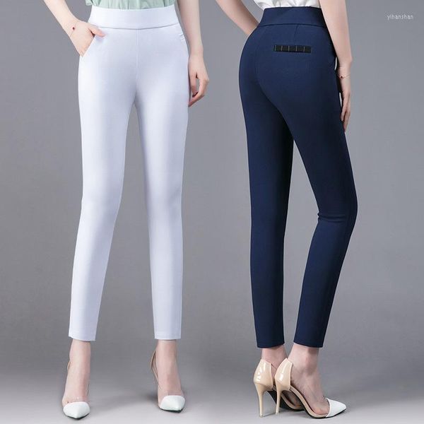 Pantalones de mujer, mallas blancas para mujer, ropa de mujer, versión coreana de cintura alta, pies elásticos Mm gordos en verano para mujer