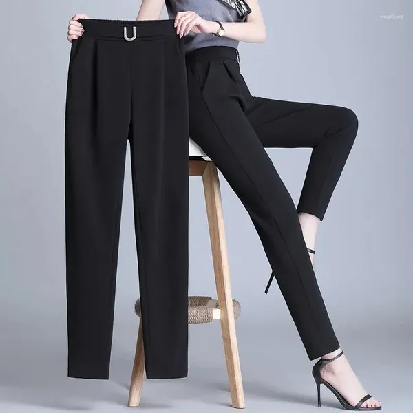 Pantalon femme blanc femmes taille élastique droite mode sauvage professionnel mince costume bureau dames pantalon noir kaki pantalon