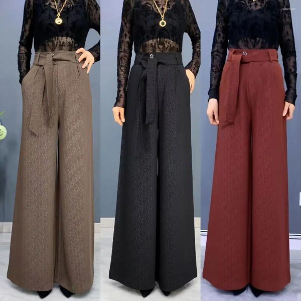 Calças femininas de perna larga 2023 outono inverno casual cintura alta solta oversize moda kpop escritório wear calças mulher clássica