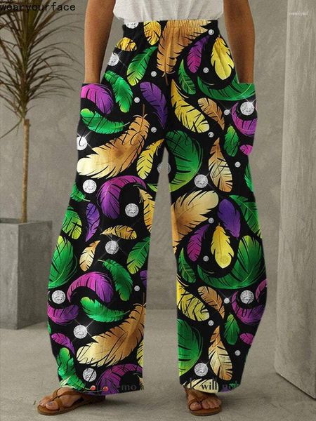 Pantalon Femme Jambe Large Pleine Longueur Clown Plume Motif Graphique Imprimé Mince Hipster Mode Été Streetwear Pantalon Femme Vêtements