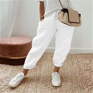 Pantalon femme jambe large taille haute pantalon ample casual coton lin cordon femmes coréen solide poche Stretch droit