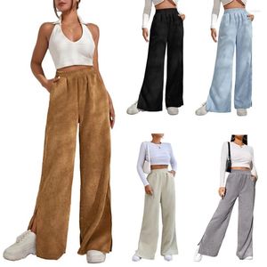 Pantalon féminin Bureau de la jambe Lady Loose Slit Pant 2023 Automne Hiver Female haute taille pantalon avec des vêtements en velours côtelé de poche