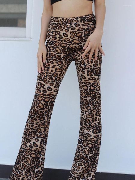 Pantalones de mujer Pantalones de pierna ancha Cintura alta Casual Leopardo Impreso Sexy Yoga Ropa de calle femenina Elástico Señoras Elegante Gimnasio Parte inferior