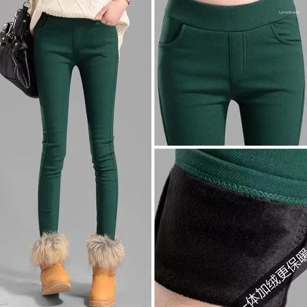 Pantalones de mujer Invierno Agregar a Velvet Lápiz Elástica Colors Candy Colors Skinny Women Leggings de estiramiento casual grueso 4xl