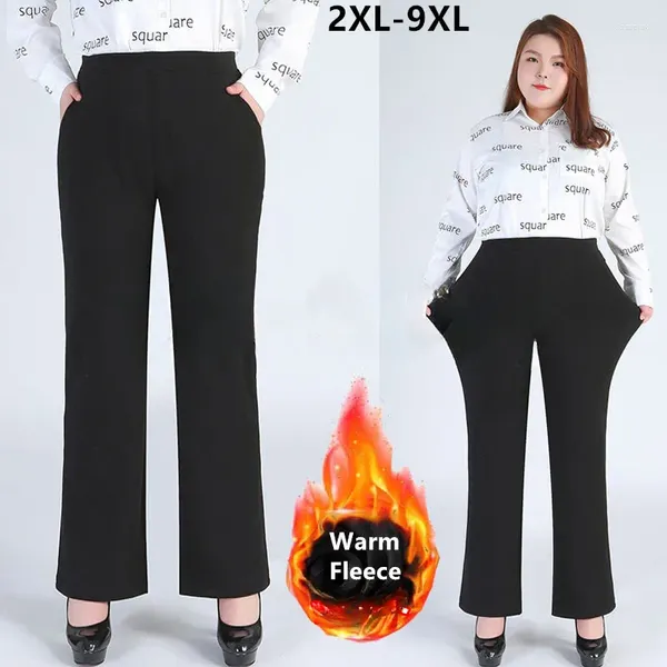 Pantalons pour femmes hiver formel élégant femmes chaud polaire plus taille 9XL 6XL 5XL filles taille haute pantalon droit bureau vêtements d'affaires