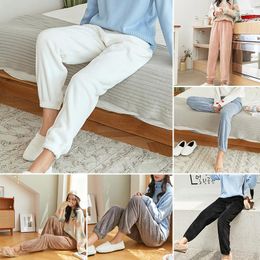 Damesbroek Winter Lounge Draag Women Women Fashion Solid Color Elastic Taille Volledige lengte Slaapbodems Casual House Outsing Thermal 2023