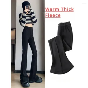 Damesbroeken Winter Warm Fleece Flare Broek Bootcut Hoge taille Dik Grote maten Y2k Koreaanse mode Elegant 2024 Zwarte broek Bell Bottom