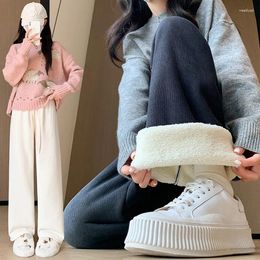 Pantalon pour femme hiver chaud en peluche d'agneau jambe large style coréen taille haute leggings décontracté solide pantalon de survêtement doux polyvalent grande taille pantalon