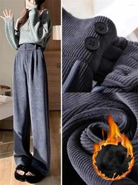 Pantalones de mujer de invierno cálidos de pana de cintura alta más pantalones sueltos de pierna ancha de terciopelo espesar moda Casual sólido Oficina señora