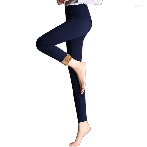 Pantalon femme automne velours solide taille haute élastique épaissir crayon femme hiver moulante chaud vers le bas pantalon