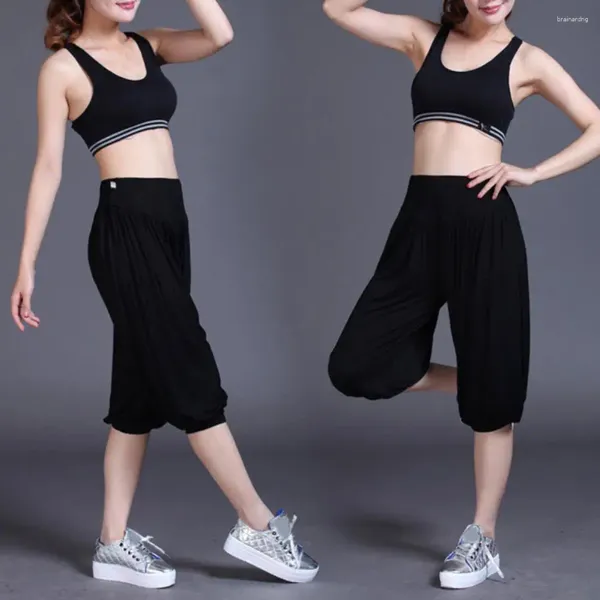 Pantalones para mujer Mujer Modal Yoga Elegante Recortado Ancho Elástico Cintura Danza Rendimiento Pierna cómoda