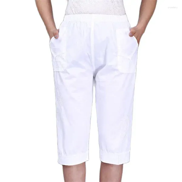 Pantalones de mujer Mujer Primavera Algodón Mujer Verano Pantalones finos Mujeres Cintura elástica Capris Señora Longitud de la rodilla