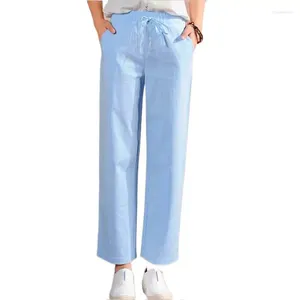 Pantalon Femme Femmes 2024 Soft Wide Leg Elastid Lâche Casual Mode Solide Taille Haute Cheville Longueur