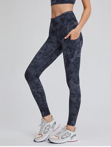 Pantalones de mujer Legging de tiro alto de yoga para mujer para entrenamiento Elástico de doble cara con bolsillo cepillado Polka Sports Running