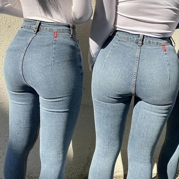 Pantalon féminin Femmes Automne Sping Denim Elastic Slim Skinny Jeans hiver Lady Fashion Blue Retro Retro High Stretch Crayon Trafle