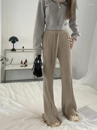 Pantalons pour femmes femmes automne hiver 2023 mode taille haute mince lâche cloche-bas bord cassé tricoté solide décontracté jambe large