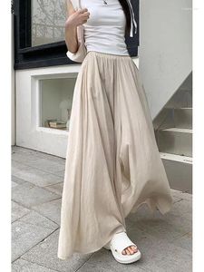 Pantalon féminin Femmes Black beige large jambe longue pantalon rose coréen rose élastique haute taille pantalon pantalon printemps d'été