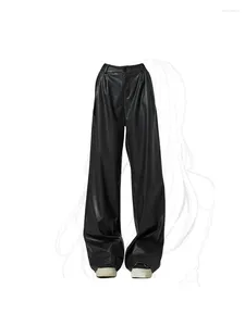 Pantalons Femmes Femmes Noir Gothique Cuir Y2K Rétro Streetwear 90s Baggy Taille Haute Pantalon Coréen Harajuku Large Emo 2000s Vêtements