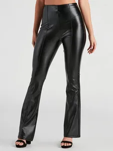 Pantalon féminin Femmes Black High Taies Matte Stretch Leather Mes aussi