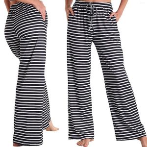 Pantalon féminin Femmes Black Stripe Wide Jam Pant Pyjama Pyjama Soft Slip Summer TrawString Big Size Casual Long Long Comfy Sleep Bottom