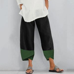 Pantalones bombachos de algodón y lino para mujer, pantalón bohemio con abertura en la pierna, ancho, informal, holgado, ropa femenina