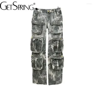 Pantalones para mujer Mujeres Capris 2023 Primavera Camuflaje Multi Bolsillo Monos Alta Cintura Suelta Casual Pantalones largos femeninos