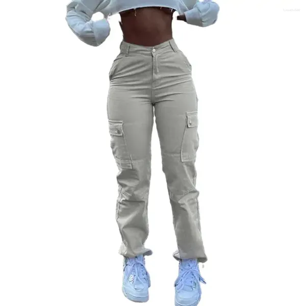 Pantalon féminin Cargo Multi Pockets High Waist Butt-Lifted Button fermeture Streetwear Long Pantmand Ropa de Mujer
