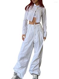 Pantalons Femmes Femmes Casual Baggy Cargo Indie Esthétique Cordon Lâche Poche Jogger Hippie Punk Pantalon Y2k Tendance Streetwear