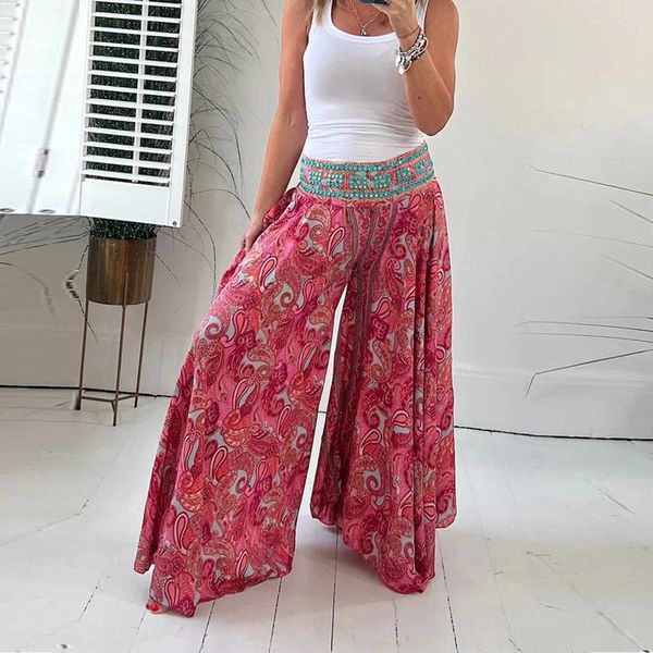 Pantalons pour femmes Femmes Casual Mode Lâche Boho Beach Long Vintage Motif imprimé Jambe large Loisirs Sports à la maison Pantalon taille haute