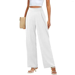 Pantalon féminin Femmes décontractée droite haute taille élastique coton blanc lin streetwear strewear long palazzo salon