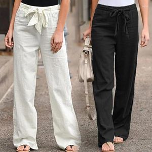 Pantalon féminin Femmes COSTRAUX pantalon droit lâche longue taille élastique d'été en lin solide coton harajuku sport grande taille