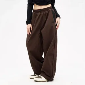 Pantalons pour femmes femmes pantalons décontractés été élégant avec taille haute élastique conception de jambe large couleur contrastée pour streetwear