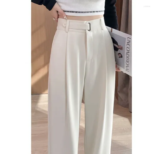 Pantalones de mujer, ropa de oficina elegante para mujer, pantalones rectos Vintage altos para mujer, pantalones holgados coreanos 2023, Primavera/Verano, pierna ancha para mujer Q789