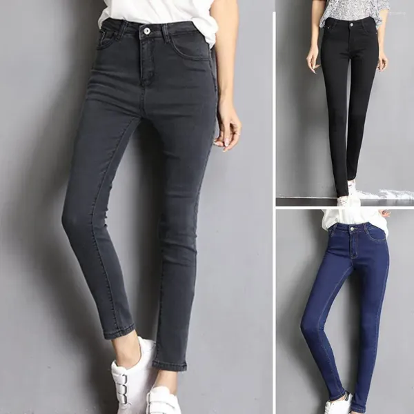 Pantalones para mujer Mujeres Mezcla de algodón Jeans Cintura alta Control de barriga Slim Fit con bolsillos hasta el tobillo Cierre de cremallera suave para largo