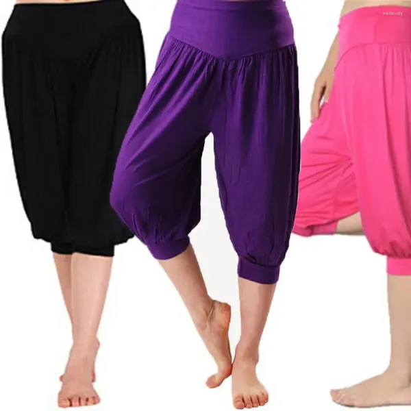 Pantalones para mujer Mujeres Yoga recortada para con cintura elástica ancha Danza Rendimiento Pierna Bloomers Verano Sólido